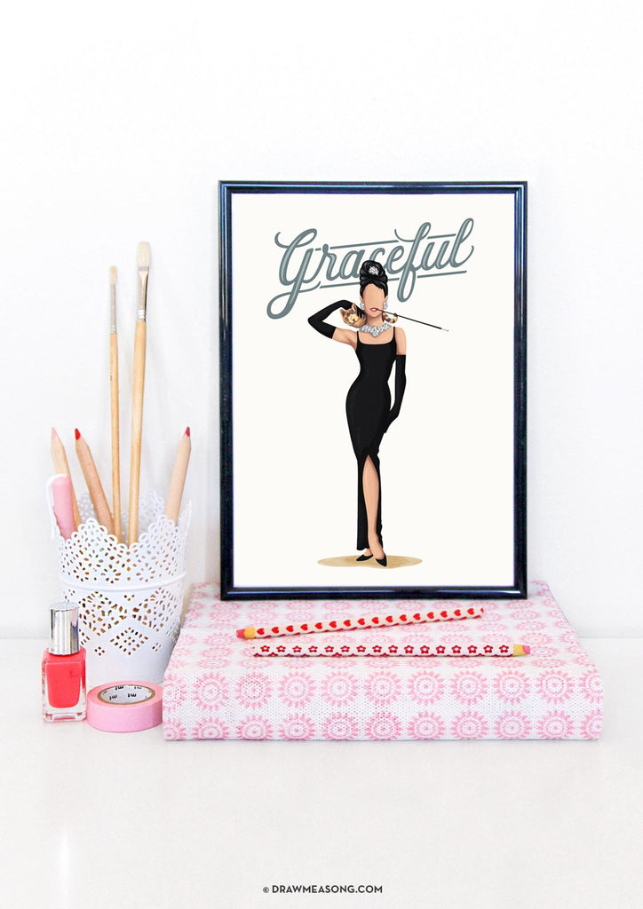 Audrey Hepburn Graceful Art Print by Draw Me a Song | Feminism Poster