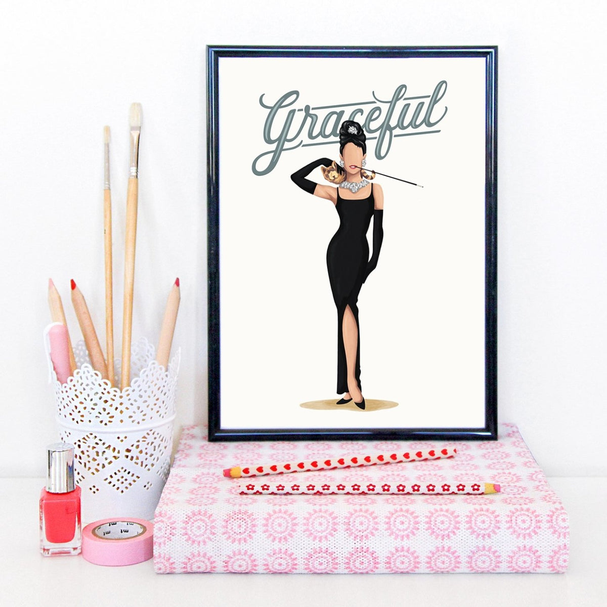 Audrey Hepburn Graceful Art Print by Draw Me a Song | Feminism Poster